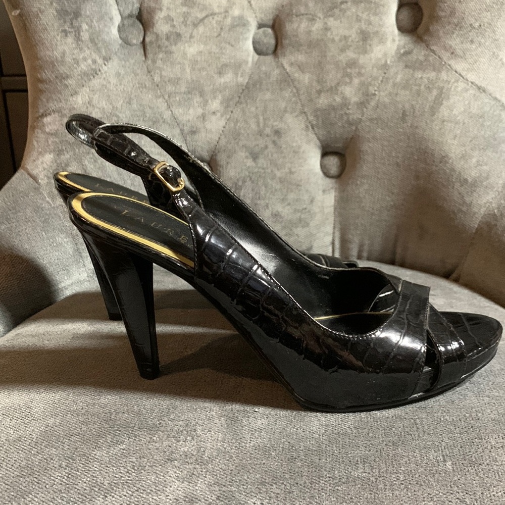 Ralph Lauren black patent leather sandals. Size 9.